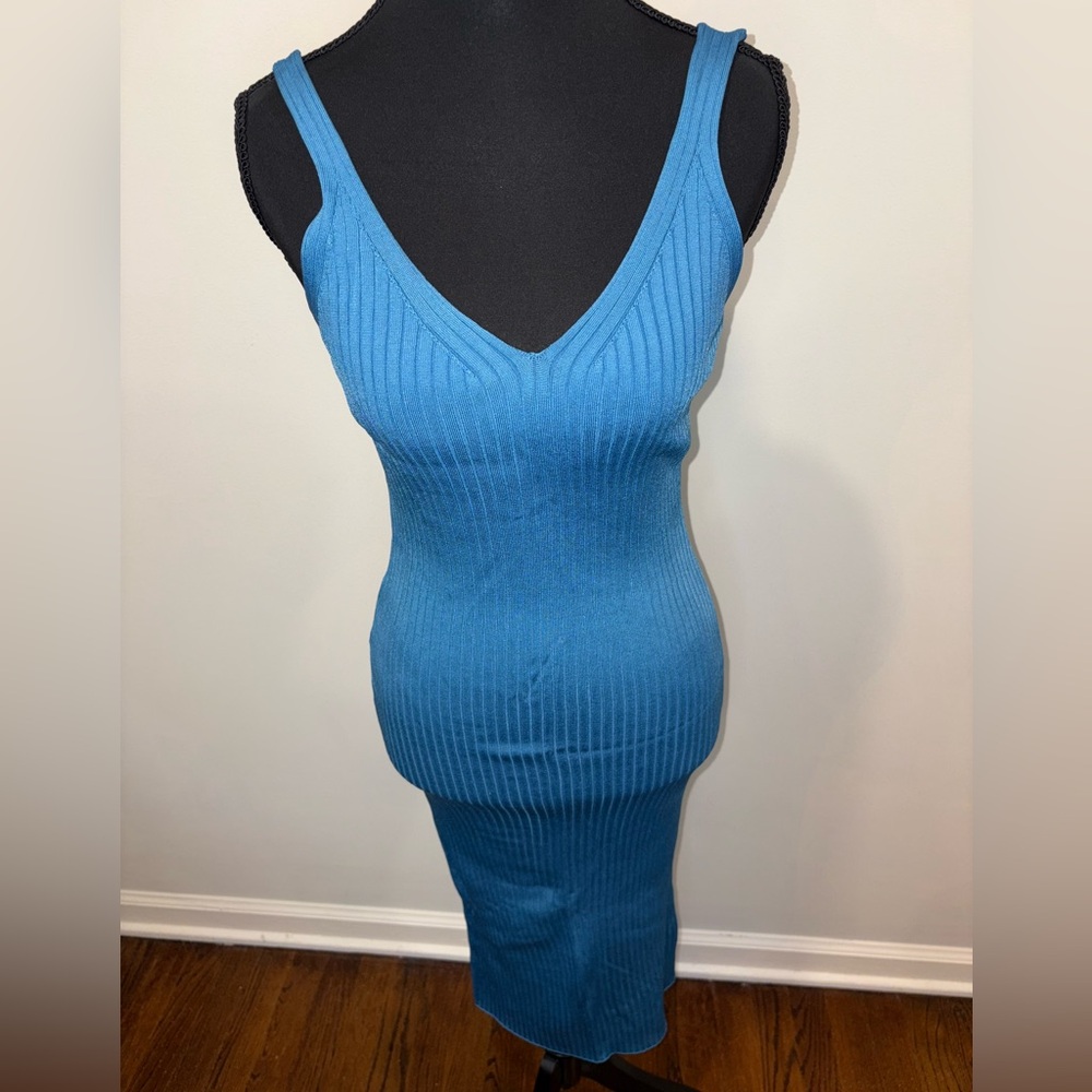 H&M NWT Women's Blue Midi Ribbed Knit Tank Dress Size Small